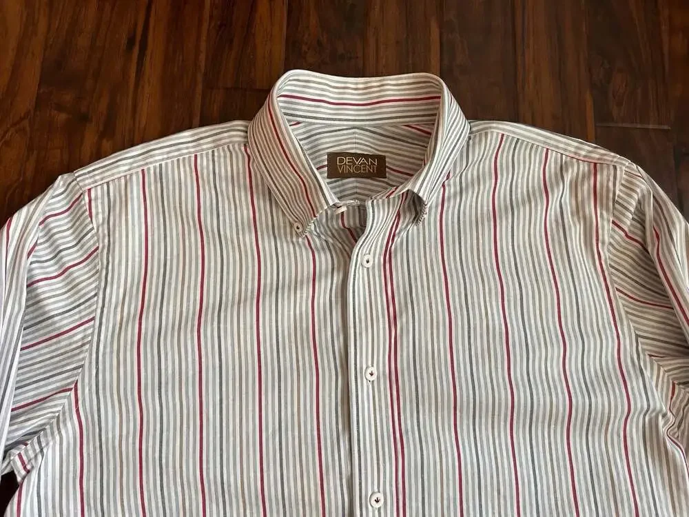 Devan Vincent Men's Long Sleeve Button Down Striped Dress Shirt, EUC